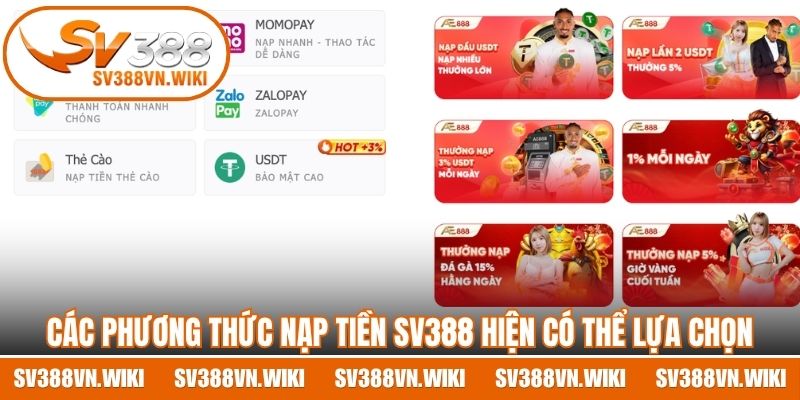 Các phương thức nạp tiền SV388 hiện bạn có thể lựa chọn